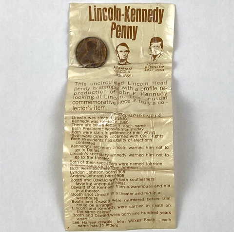 1974-D Uncirculated Lincoln-Kennedy Penny with Astonishing Coincidences Card Cover