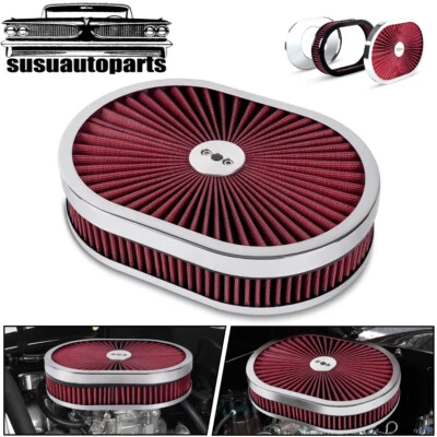12" Oval Super Flow Thru Top Air Cleaner Filter Washable for 5-1/8" Carb Neck RD - Image 1 of 4
