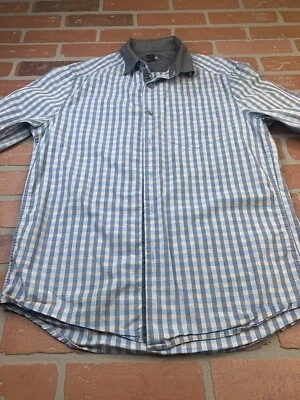 Camisa Kenneth Cole Reaction Cuello Abotonado Para Hombre Pequeña Azul A Cuadros Manga Larga Foto 1 de 4