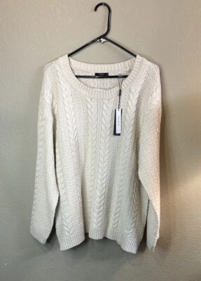 Nuevo Suéter Tahari Para Mujer Blanco Off Tejido con Cable Cuello Redondo Suéter Informal Talla 1X Foto 1 de 4