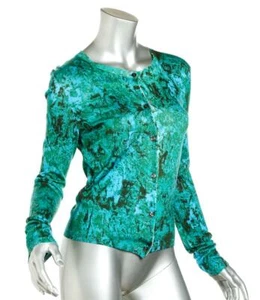 BOTTEGA VENETA Cashmere Silk Knit Cardigan Sweater Top Green Blue US2 IT38 NEW - Picture 1 of 5