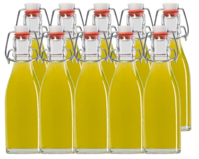 10x Glass Bottles with Clip Cap Clip Bottles Glass 200ml 0.2L Juice Liqueur - Image 1 of 4