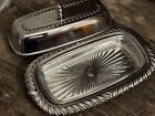 Vintage Irvin Ware Chrome Butter Dish With Cover & Glass Tray Insert Made In USA