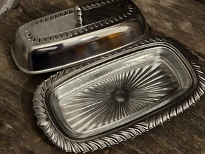Vintage Irvin Ware Chrome Butter Dish With Cover & Glass Tray Insert Made In USA - Picture 1 of 8