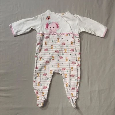 Pijama Elefante Una Pieza Bebé Niña 3-6 Mos Rosa Blanco PJ Recién Nacido Snap Foto 1 de 4