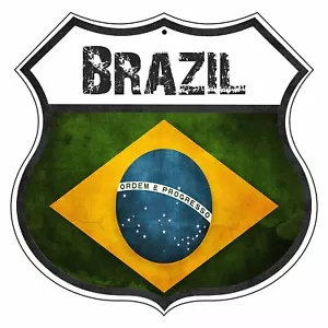 Letrero de metal de aluminio con escudo de carretera de novedad bandera de país de Brasil - Imagen 1 de 1