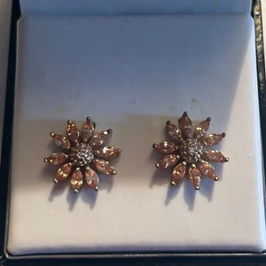 CBC Pink Rhinestone Flower Earrings - Picture 1 of 2