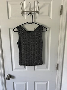 Vintage 90s Iz Byer California Stretchy Cross Back Top Large Black Metallic Rave - Picture 1 of 3