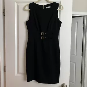 Calvin Klein Black Gold Double Buckle Dress Size 6 EUC - Picture 1 of 7