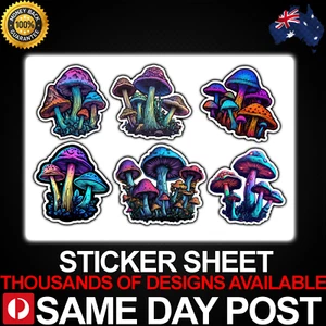 COLOURFUL MUSHROOMS Vinyl Sticker Sheet Car Decal Cheap Cute Fungus Cluster - Picture 1 of 1