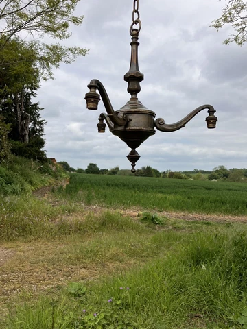 A Classic English Antique Brass Art Nouveau 3 Arm Chandelier Cover
