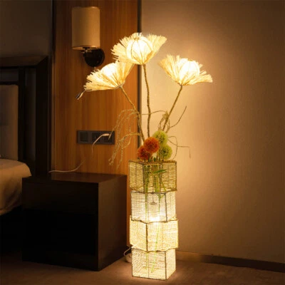 Dimmable LED Floor Lamp Living Room Hand-woven Rattan Wicker Art Decor with Bulb - Image 1 of 4