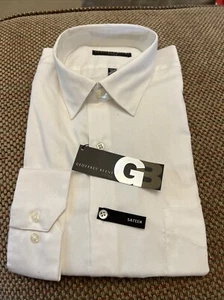 Camicia elegante uomo Geoffrey Beene bianca, NUOVA, aderente, raso, 17,5, 34/35 - Foto 1 di 3