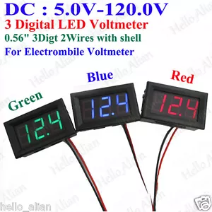 DC 5.0V-120.0V 3 Digital LED Voltage Meter Voltmeter 24V 36V 48V 72V Car Battery - Picture 1 of 18