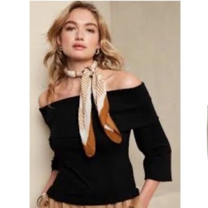 NWT Banana Republic Soft Luxe Off Shoulder Long Sleeve Cozy Shirt Black Small - Picture 1 of 8