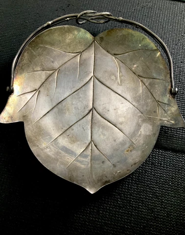 Rare .998 Silver Vintage Asahi Shoten Japanese Sterling Art Deco Leaf Bowl Dish Cover