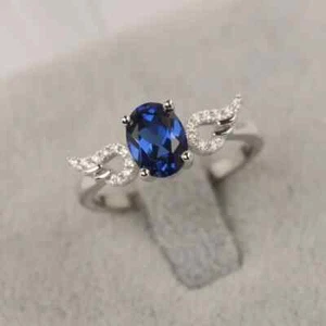 Zafiro Azul Anillo Septiembre Nacimiento Oro Blanco de Compromiso para Mujer - Imagen 1 de 3