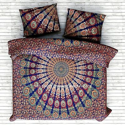 Indian Psychedelic Peacock Mandala Art Bedding Duvet Quilt Cover Twin Duvet Set - Image 1 of 2