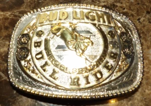 Riesige Vintage Bud Light Professional Bull Riders versilberte Gürtelschnalle - Bild 1 von 5