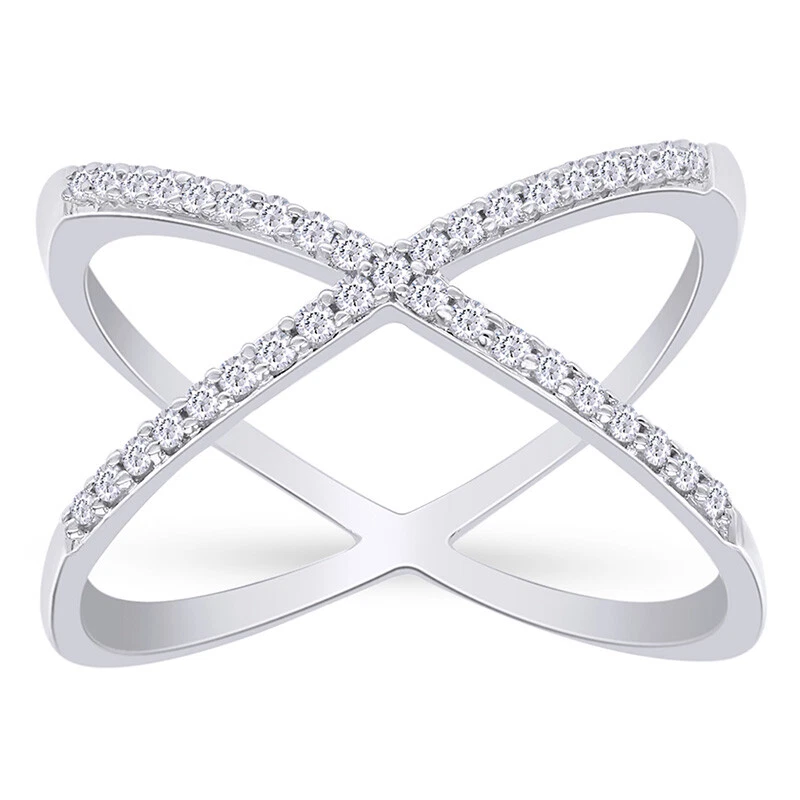 Anillo de compromiso de boda con cruz cruzada de diamantes naturales de 1/4 quilate para mujer de oro de 10 quilates Foto 1 de 4