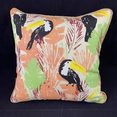 Allen + Roth Toucan Coral Outdoor Decorative Pillow Jute Trim Qty 1 Tropical A1 - Image 1 of 4