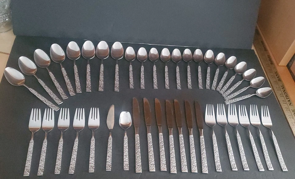 42 Pieces FLOWER GARDEN by Hull Japan Stainless Ornate Fork Spoon Knife Used - Image 1 of 4