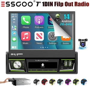 7" Flip Out Car Radio Stereo Single 1 Din Android14 CarPlay GPS Navi USB 64G+AHD - Foto 1 di 14