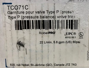 Riobel Pro TCO71C Garniture Pour Valve Type P Trimming 22L/min 60psi - Foto 1 di 10