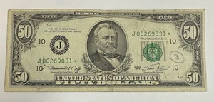 US $50 dollar bill Series 1974 ⭐️STAR NOTE⭐️TWO LEADING ZEROS SERIAL NUMBER⭐️ - Picture 1 of 2