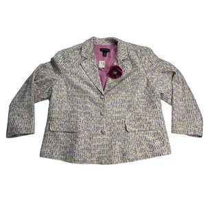 Chaqueta Blazer Lane Bryant Para Mujer Tweed Rosa Púrpura Talla 28 Broche Floral Nueva - Imagen 1 de 13