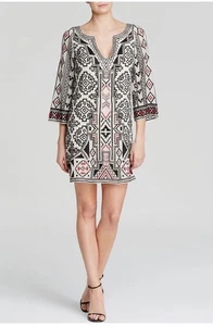 Vestido túnica Alice + Olivia Lowell bordado cuello en V manga acampanada 3/4 S/P - Imagen 1 de 15