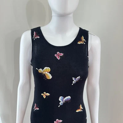 Maxi Vestido Mariposa Vintage Y2K Talla M Nylon Spandex Ajustado Elástico Negro Caprichoso Foto 1 de 4