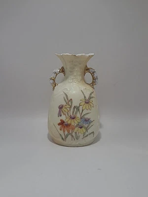 Antique 19th Century RW Rudolstadt Hand Painted Flowers Handled Mini Vase - Image 1 of 4