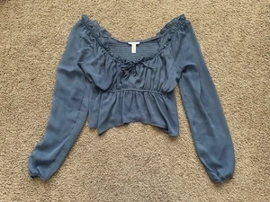 FULL TILT Women's BLOUSE shirt top size XL blue sheer long sleeve smocked - Picture 1 of 4