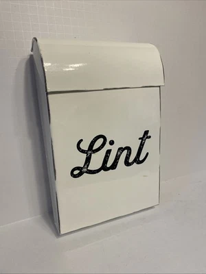 Retro Enamel Lint Holder Bin W/ Attached Lid Shabby Chic Farmhouse 11.25in - Image 1 of 4