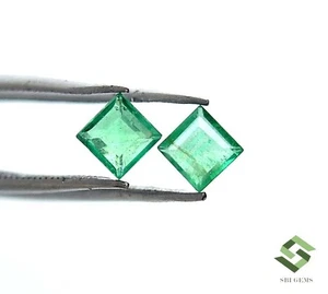4x4 mm Certified Natural Emerald Square Cut Pair 0.53 CTS Untreated Loose Gems - Picture 1 of 8