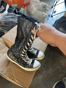 Converse Junior Kids Knee High Shimmer Print Lace Up Girls Shoe Size 1 640542C - Picture 1 of 6
