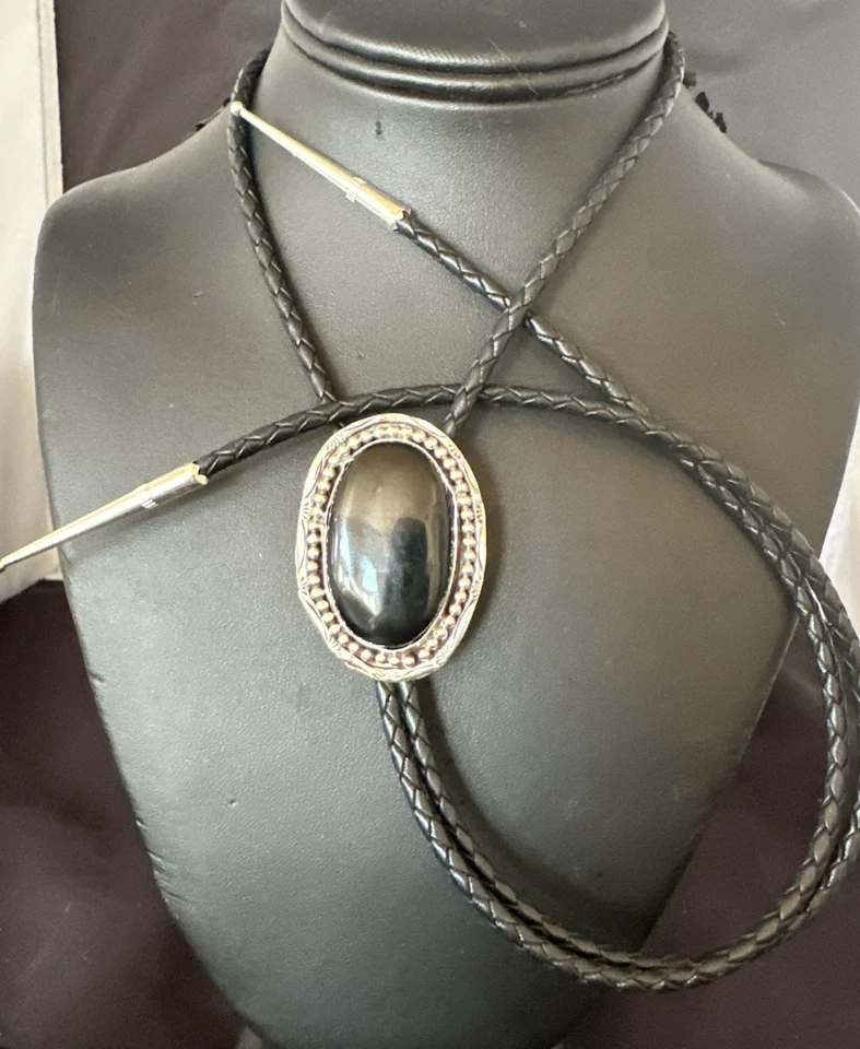 Mens Black Onyx Navajo Sterling Silver Bolo Tie 19053 - Image 1 of 1