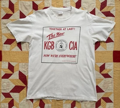 Vintage 80s CIA KGB Novograd T Shirt Soviet Political Tee Single Stitch USA - Image 1 of 4