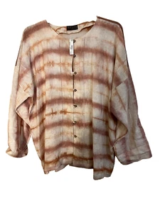New Francesca Miranda Tie Dye Linen Button Down Tunic Top - Picture 1 of 5