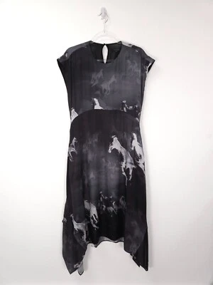 AllSaints Dress Size 10 Black Gianna Epoto Horse Asymmetrical Hem Silk Blend - Image 1 of 4