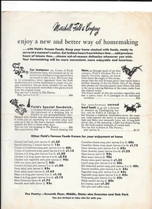 Vintage Advertising Flyer MARSHALL FIELD Dept Store FROZEN FOODS Chicken Pie - Picture 1 of 1