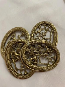 Set of 4 Vintage Gold plated, heavy Draw pulls W/wildlife. - Picture 1 of 4