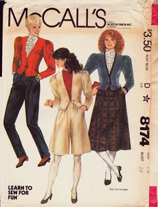 McCall's 8174 ~Jacket-Skirt-Culottes and Pants ~ Misses' & Junior/Teen-  7-8 - Picture 1 of 4
