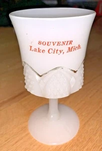 Vintage MILK GLASS Goblet - LAKE CITY MICHIGAN - Picture 1 of 11