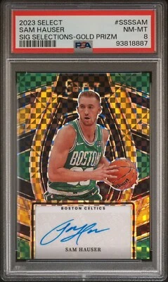 2023-24 Panini Select Signature Sam Hauser GOLD Prizm /10  PSA 8  Auto #SSS-SAM - Image 1 of 2