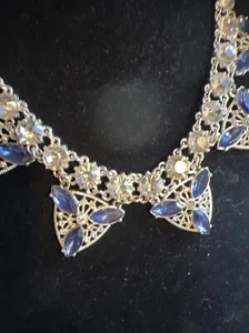 Avon Vintage Collar Necklace Wedding Formal Blue Crystal Glam Dressy Costume - Picture 1 of 10