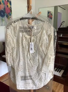 NWT $265 Johnny Was Bianka Silk-Blend Top lace front blouse Size S - Picture 1 of 6