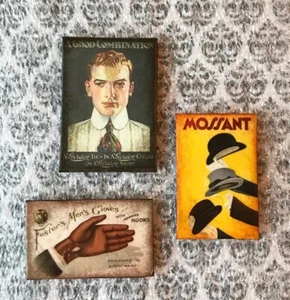 **SET of 3** Dollhouse Miniature SIGNS Antique ad Men's HAT gloves TIES - Picture 1 of 3