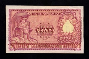 F.C. ITALIA ITALY , 100 LIRAS 1951 , MBC- ( VF ) , SUCIO , P.92b . - Picture 1 of 2